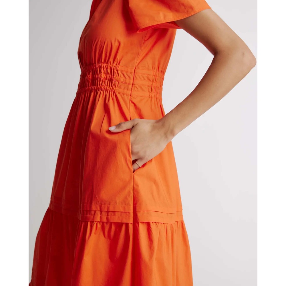 Quince nwt M orange 100% Organic Cotton Poplin Tiered Maxi Dress boho vacation - Picture 2 of 8